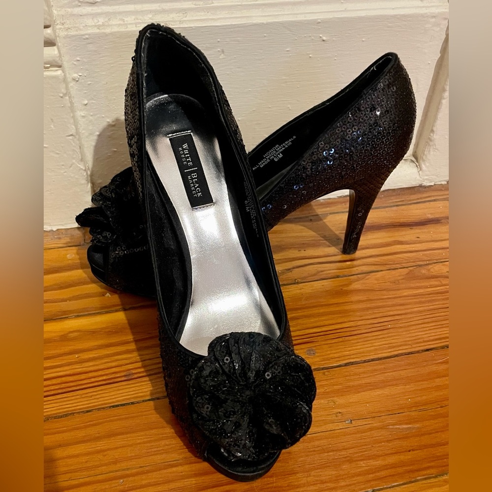 White House/Black Market sequined with flower pumps